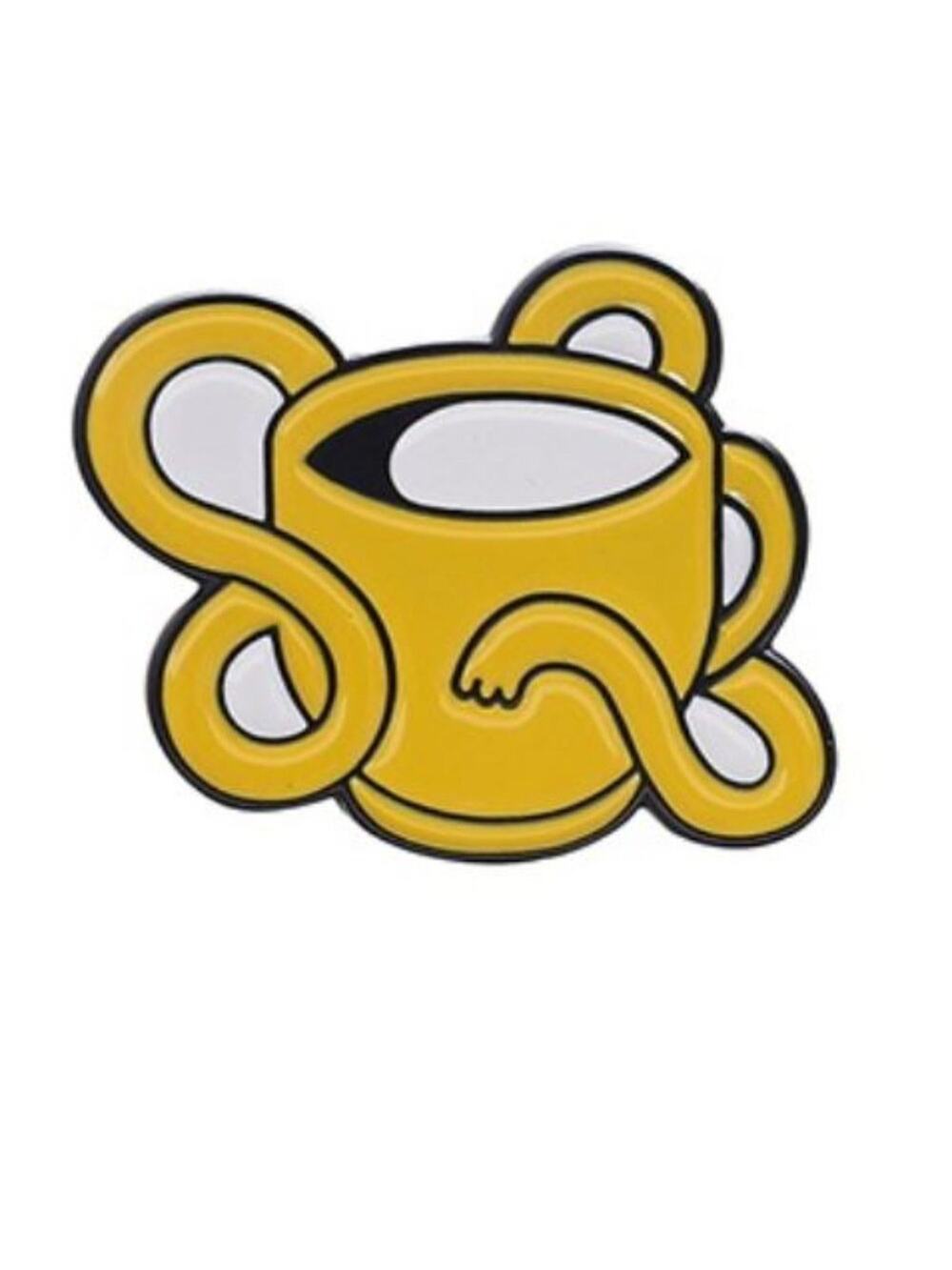 Yellow Whimsical Cup Latte Coffee Tea Pin Brooch